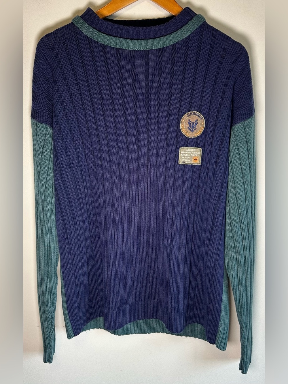 Vintage Software Sweater Men’s L Ribbed Knit Airborne Special Force Patches